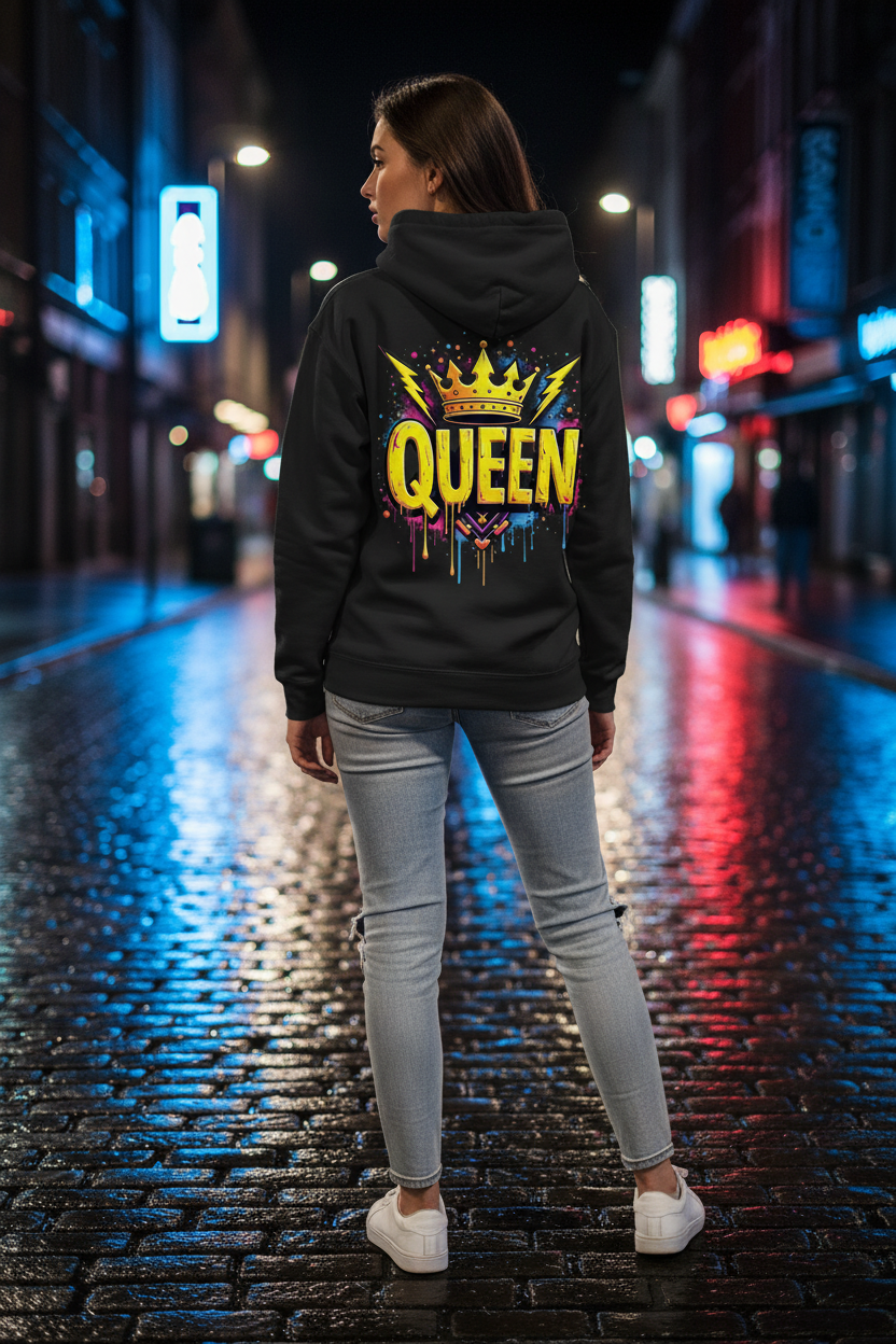 Queen Hoodie Rückseite Lifestyle Mockup