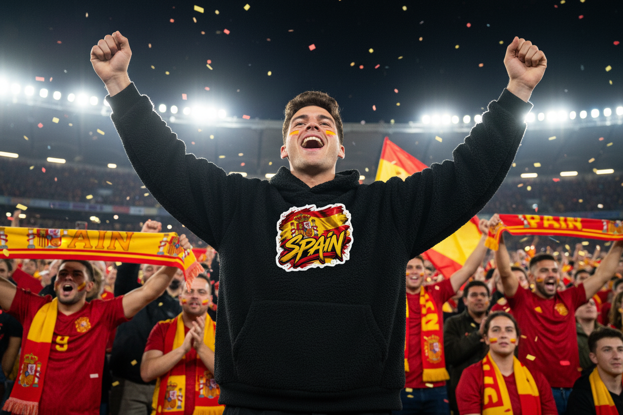 WM 26 Spanien - Fluffy Boxcut Hoodie Lifestyle